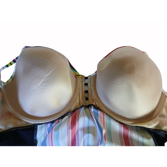 Swim Cacique Womens Tankini Swim Top Striped Multicolor Size 44DDD Padded Cups - Picture 8 of 11